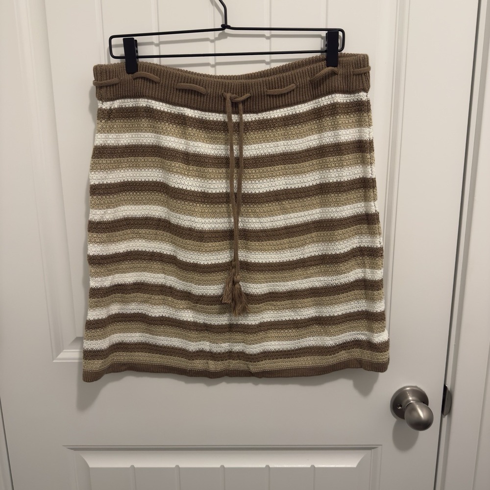 Madden NYC Women's Skirt Crochet Type‎ Brown Ivory Stripe Size XXL